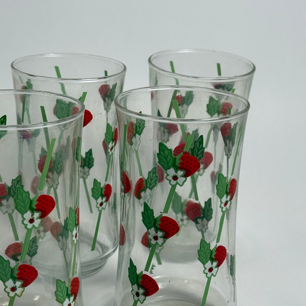 Vintage Greg Flowers Strawberry Vine Glass Tumblers Retro Set of 5 Red Green - Picture 9 of 10